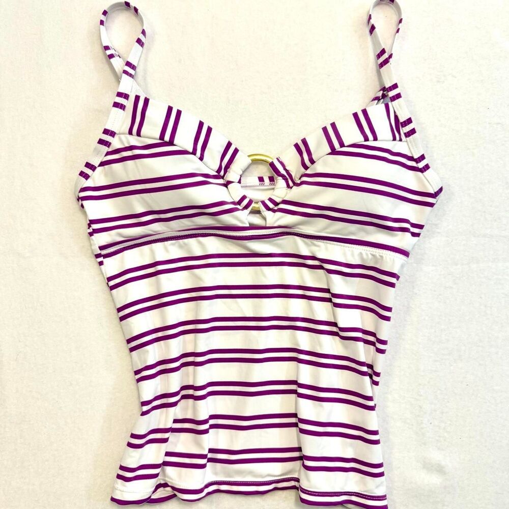 y2k purple and white stripe halter tankini sweetheart line spaghetti strap top